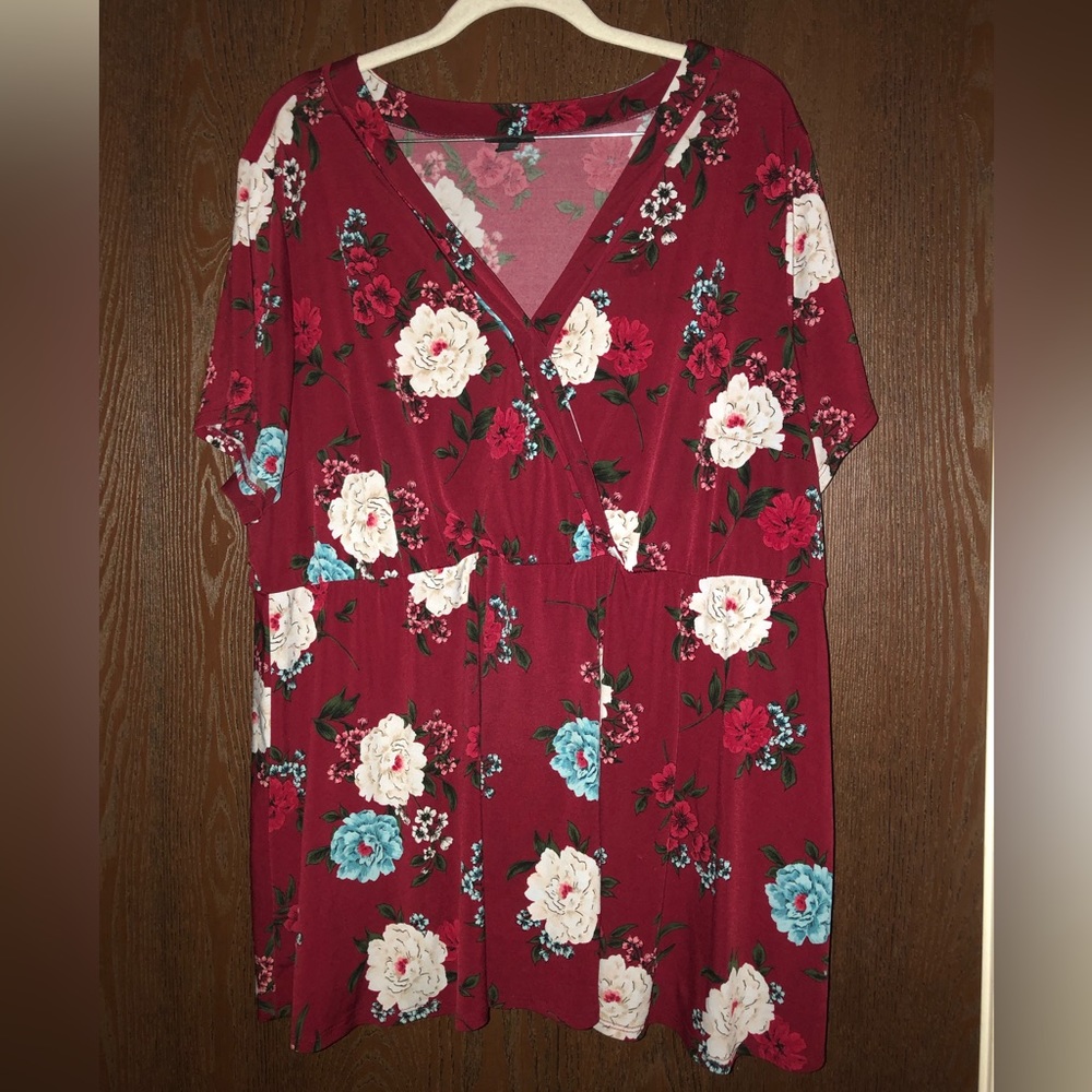 Torrid Floral V-Neck Women Top - Red and White